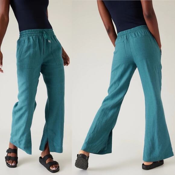 Athleta Pants - Athleta Women's Retreat Linen Comfort Slits Loungewear Wide Leg Pants Size 18